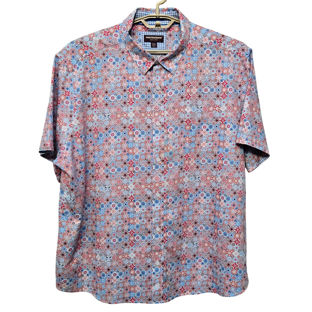 Johnston & Murphy Casual Button Up Shirt Big Tall XXXL 100% Cotton Mosaic Print